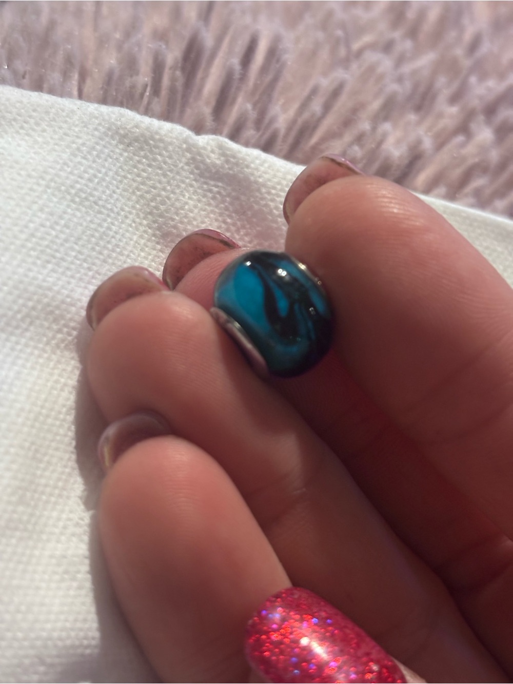 Pandora Teal and Black Glass Charm Bead